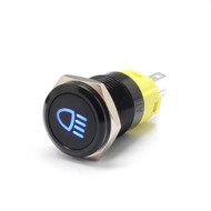 Alpinetech 16mm 5/8" Black Bezel LED Pushbutton Switch with Symbol (High Beam)