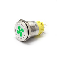 Alpinetech 19mm 3/4" LED Pushbutton Switch with Symbol (Fan)