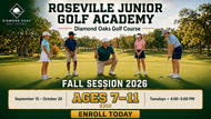 Roseville Junior Golf Academy Fall Session 2026 at Diamond Oaks Golf Course for ages 7–11.