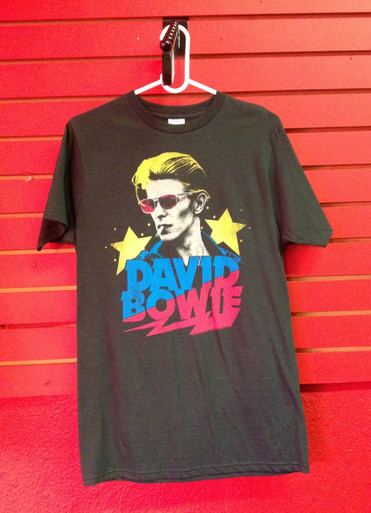 David Bowie Retro Stars Print T-Shirt in Dark Grey