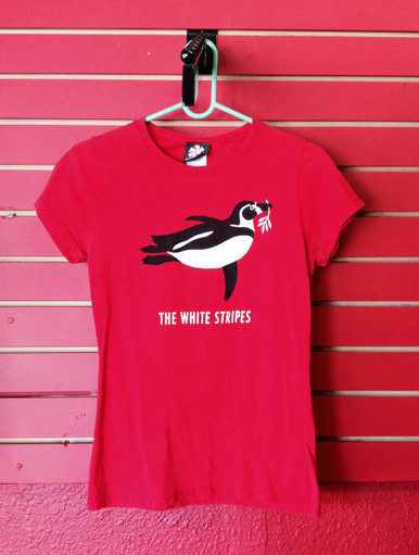 White Stripes Recent Vintage Penguin Girls Cut T-Shirt in Medium