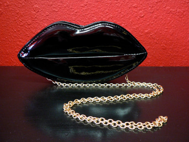 Smooch Patent Leather Purse In Goth Girl Black as an over the shoulder chain purse
