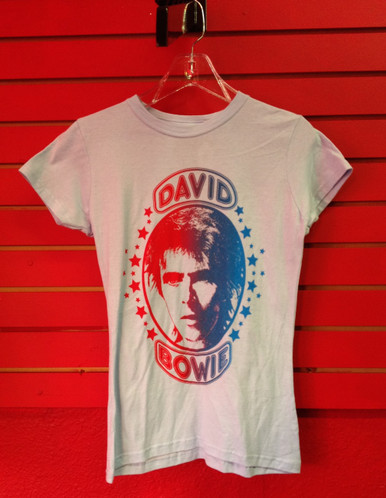 David Bowie Girls Cut Retro Print T-Shirt in Blue