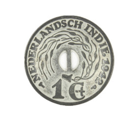 1942 Nederlandsch Indie Silver Coin 2 holes Concave Buttons. With Double-sided Pattern - 28mm - 1 1/8 inch
