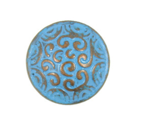 Copper Scrollwork Domed Metal Shank Buttons in Blue Color - 15mm - 5/8 inch