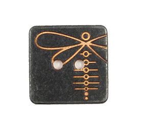 Square Black Metal and Copper Engraving Dragonfly Pattern 2 holes Buttons - 15 mm - 5/8 inch