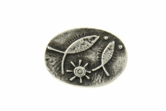 Fishes and Sun Oval Antique Silver Metal Shank Buttons - 18mm - 11/16 inch