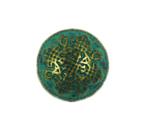 Antique Brass Celtic Lattice Metal Shank Domed Buttons in Malachite Green Color - 16mm - 5/8 inch