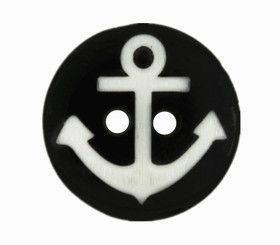 White Anchor Pattern Black Resin Buttons - 15mm - 5/8 inch