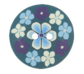 Floret Wreath Blue Polymer Clay Buttons - 22mm - 7/8 inch
