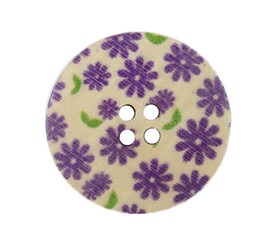 Scattered Purple Flowers Wooden Buttons - 30mm - 1 3/16 inch