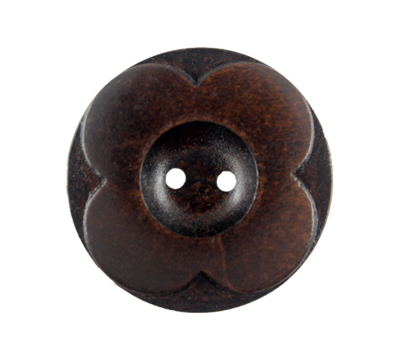 Embossed Flower Dark Brown Wooden Buttons - 30mm - 1 3/16 inch