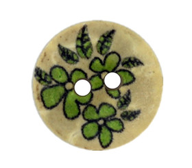 Green Blossom Pattern Wooden Buttons - 15mm - 5/8 inch
