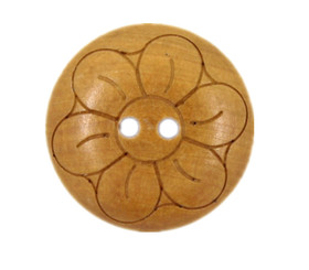 Flower Bloom Pattern Plump Surface Light Brown Wooden Buttons - 18mm - 11/16 inch