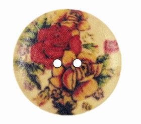 Yellow and Red Roses In Full Bloom Picture Wooden Buttons - 30mm - 1 3/16 inch