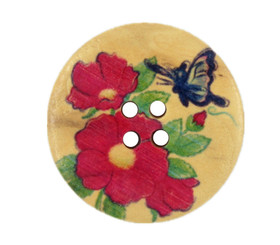 Hawaii Hibiscus and Flying Butterfly Picture Wooden Buttons - 30mm - 1 3/16 inch