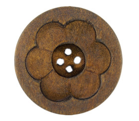 Intaglio Carving Big Flower Bloom Brown Wooden Buttons - 40mm - 1 9/16 inch