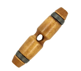 Dumbbell Shaped Gunmetal Banding Natural Wood Toggles - 58mm - 2 9/32 inch