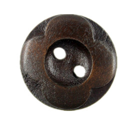 Embossed Flower Brown Wooden Buttons - 18mm - 11/16 inch