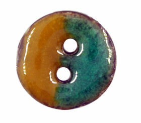 Verdant and Orange Yellow Enamel Coconut Buttons - 15mm - 5/8 inch