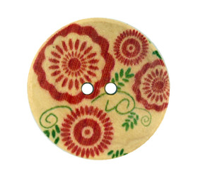 Red Flower Bloomings and Green Vines Picture Wooden Buttons - 30mm - 1 3/16 inch