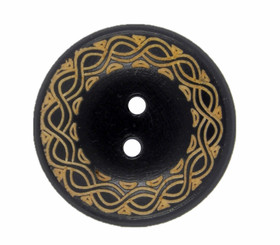 Swirls Decorative Border Black Wooden Buttons - 28mm - 1 1/8 inch