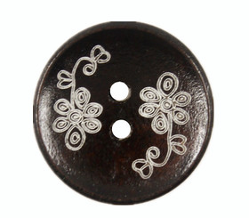 Double Florets Pattern Brown Wooden Buttons - 20mm - 3/4 inch