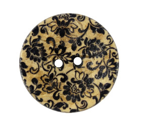 Black Lace Flowers Pattern Coconut Buttons - 25mm - 1 inch