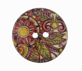 Tribal Flowers Pattern Coconut Buttons - 25mm - 1 inch