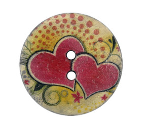 Pink Double Hearts with Fresh Polka Dots Beautify Picture Coconut Buttons - 25mm - 1 inch