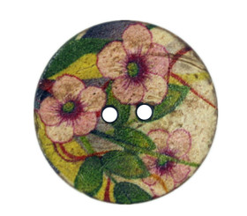 Pink Wildflowers Coconut Buttons - 25mm - 1 inch