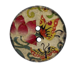 Flower and Butterfly Picture Coconut Buttons - 25mm - 1 inch