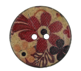 Vibrant Red Theme Flowers Coconut Buttons - 25mm - 1 inch