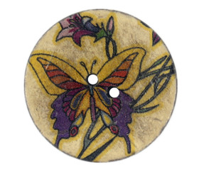 Orchid Flower and Butterfly Picture Coconut Buttons - 30mm - 1 3/16 inch