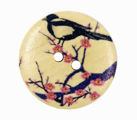 Peach Blossom and Swallow Picture Wooden Buttons - 23mm - 7/8 inch