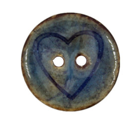 Heart Carving Translucent DarkCyan Enamel Coconut Buttons - 19mm - 3/4 inch