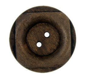 Square and Round Cascading Recessed Center Brown Wooden Buttons - 25.5mm - 1 inch