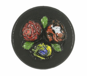 Colorful Flowers Hand Painted Vintage Czech Glass Button, Shank Button - 27mm - 1 1/16 inch