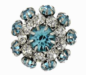 Blue and Transparent Czech Crystal Claw Prongs Dahlia Flower Metal Shank Buttons - 23mm - 7/8 inch