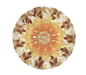 Gold Cabochon Flower Hand Painted Vintage Czech Glass Button, Shank Button - 27mm - 1 1/16 inch