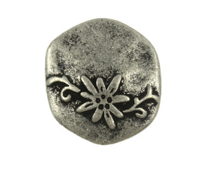 Flower Hexagon Flower and Vine Antique Silver Metal Shank Buttons - 20mm - 3/4 inch