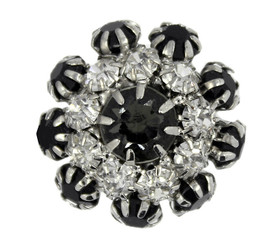 Black and Transparent Czech Crystal Claw Prongs Dahlia Flower Metal Shank Buttons - 23mm - 7/8 inch