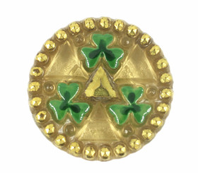 Hand Painted Clover Vintage Czech Glass Button, Shank Button, Gold Button - 32mm - 1 1/4 inch