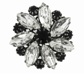 Black and Transparent Czech Crystal Claw Prongs Flower Metal Shank Buttons - 38mm - 1 1/2 inch