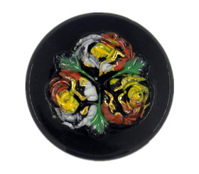 Flowers Hand Painted Vintage Czech Glass Button, Shank Button - 27mm - 1 1/16 inch