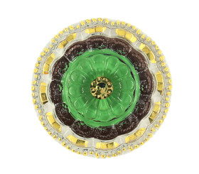 Transparent Gold Green Flower Hand Painted Vintage Czech Glass Button, Shank Button - 27mm - 1 1/16 inch