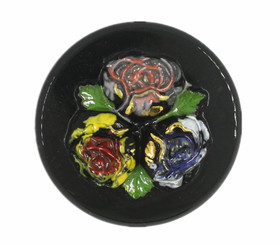 Beautiful Flowers Hand Painted Vintage Czech Glass Button, Shank Button - 27mm - 1 1/16 inch