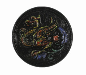 Hand Painted Dragon Beast Vintage Czech Glass Button, Shank Button - 27mm - 1 1/16 inch, Black Button
