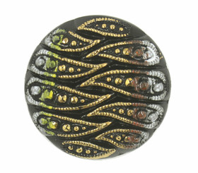 Colorful Paisley Hand Painted Vintage Czech Glass Button, Shank Button - 27mm - 1 1/16 inch