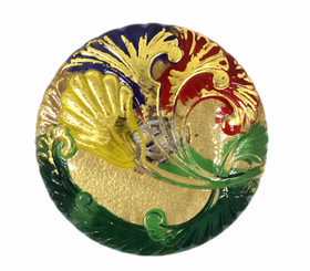 Gold Flower Hand Painted Vintage Czech Glass Button, Shank Button - 27mm - 1 1/16 inch